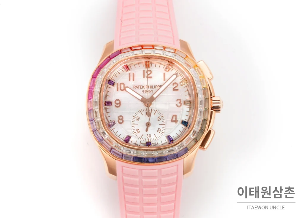 파텍필립 아쿠아넛 루체 로즈골드 레인보우 크로노그래프 40mm 7968 자개 다이얼 멀티컬러 러버 스트랩