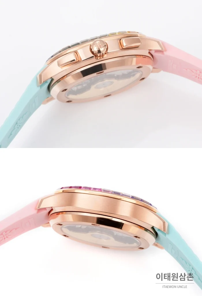 파텍필립 아쿠아넛 루체 로즈골드 레인보우 크로노그래프 40mm 7968 자개 다이얼 멀티컬러 러버 스트랩