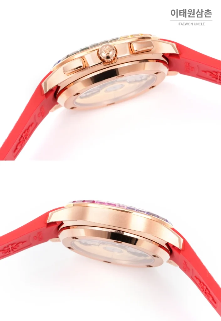 파텍필립 아쿠아넛 루체 로즈골드 레인보우 크로노그래프 40mm 7968 자개 다이얼 레드 러버 스트랩