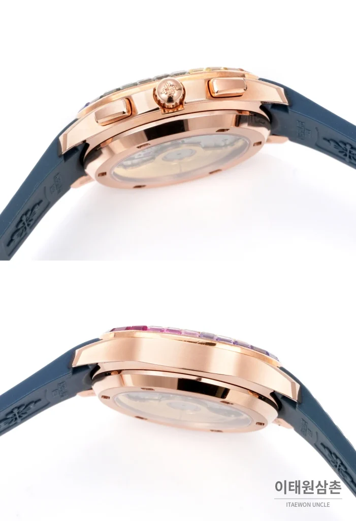 파텍필립 아쿠아넛 루체 로즈골드 레인보우 크로노그래프 40mm 7968 자개 다이얼 그린 러버 스트랩