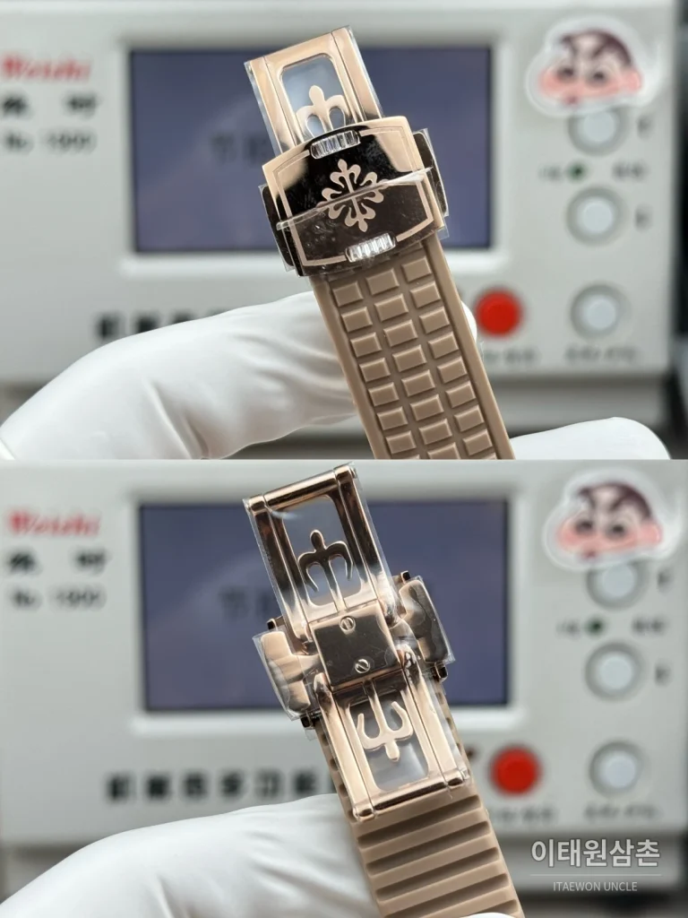 파텍필립 아쿠아넛 루체 로즈골드 레인보우 다이아 크로노그래프 오토매틱 39.9mm 7968 자개 다이얼 브라운 러버 스트랩