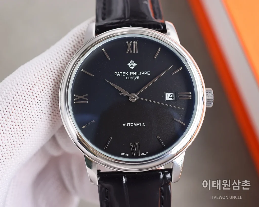 파텍필립 오토매틱 40mm 블랙 다이얼 블랙 가죽 스트랩