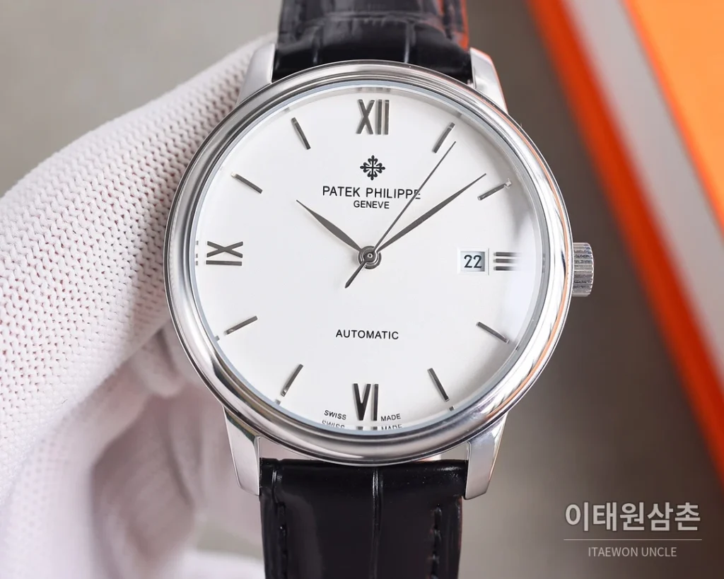 파텍필립 오토매틱 40mm 블랙 다이얼 블랙 가죽 스트랩