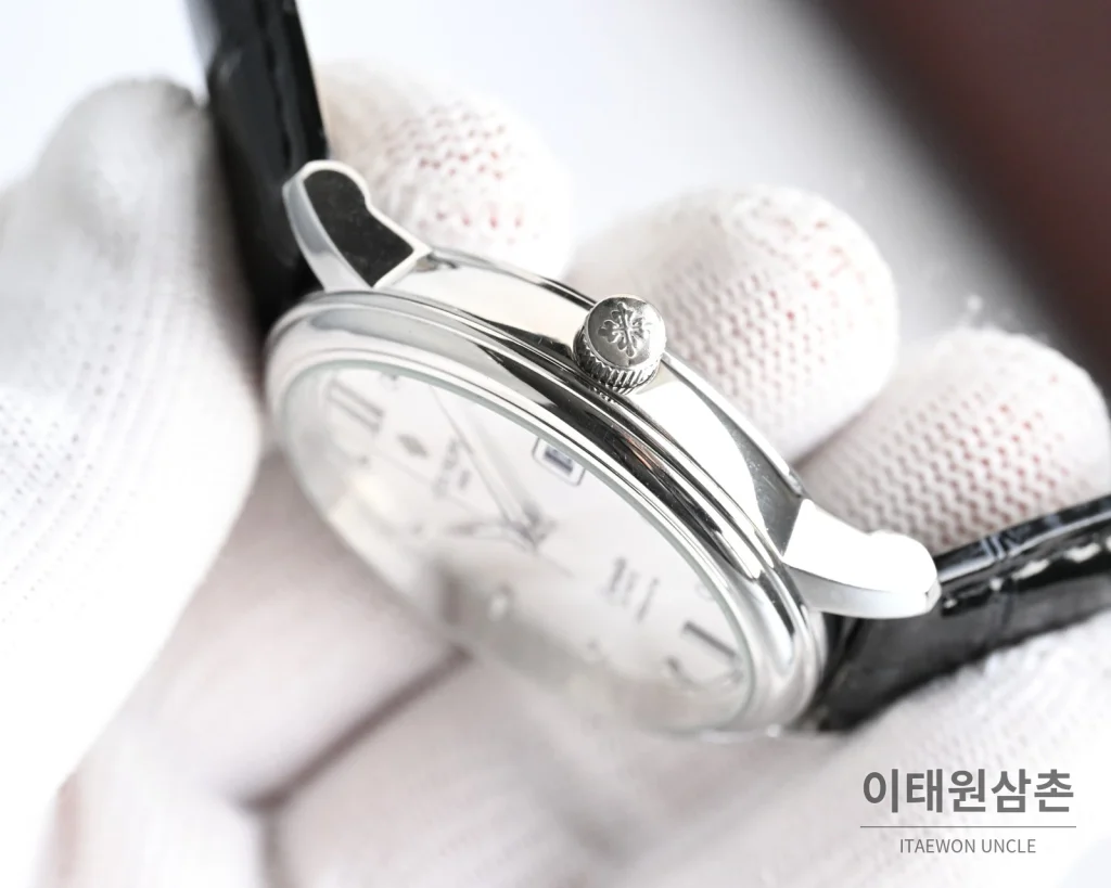 파텍필립 오토매틱 40mm 그레이 다이얼 블랙 가죽 스트랩