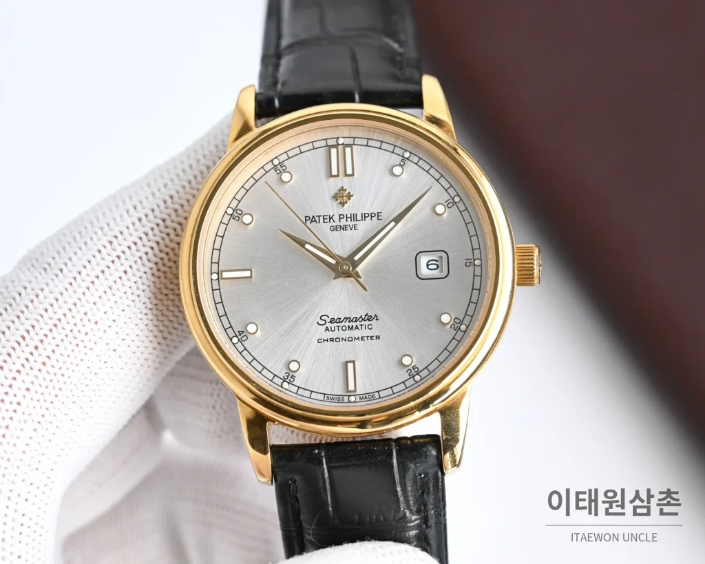 파텍필립 오토매틱 40mm 샴페인 다이얼 블랙 가죽 스트랩 골드 케이스
