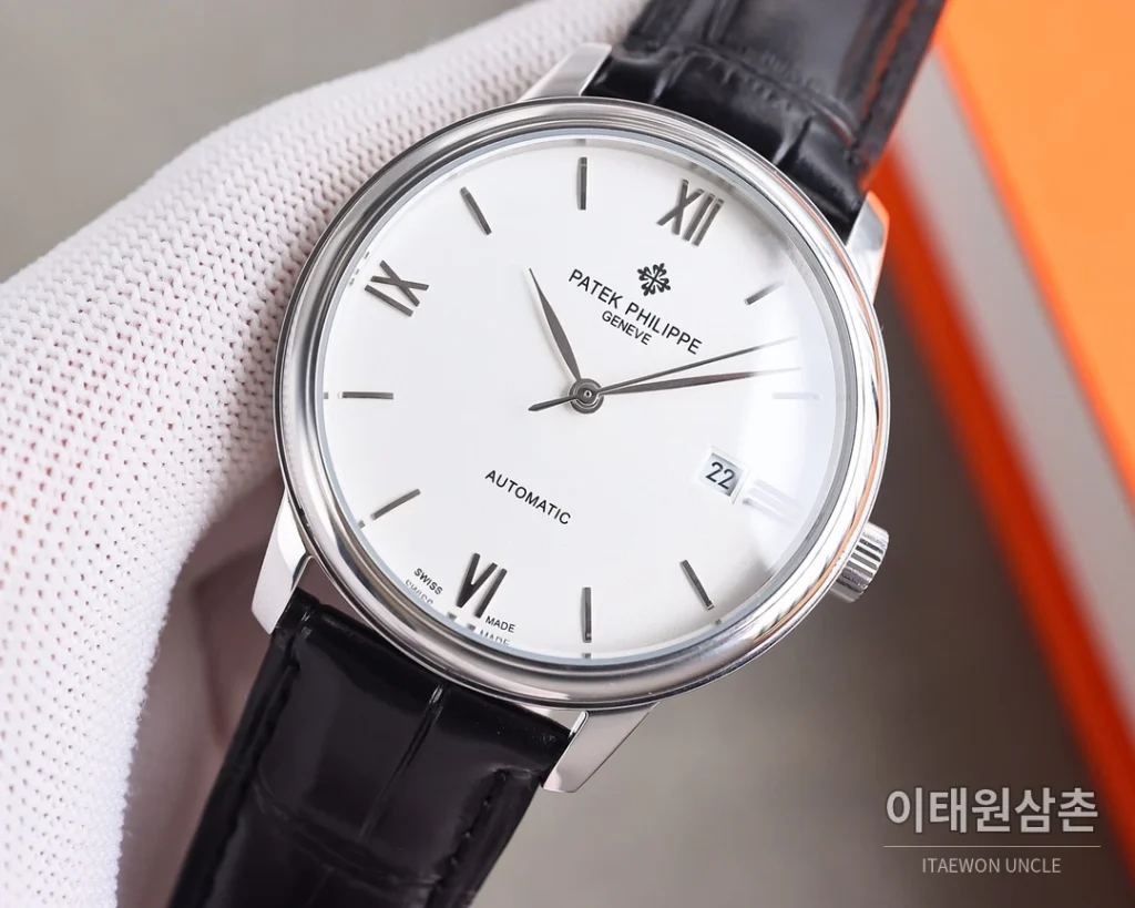 파텍필립 오토매틱 40mm 블랙 다이얼 블랙 가죽 스트랩
