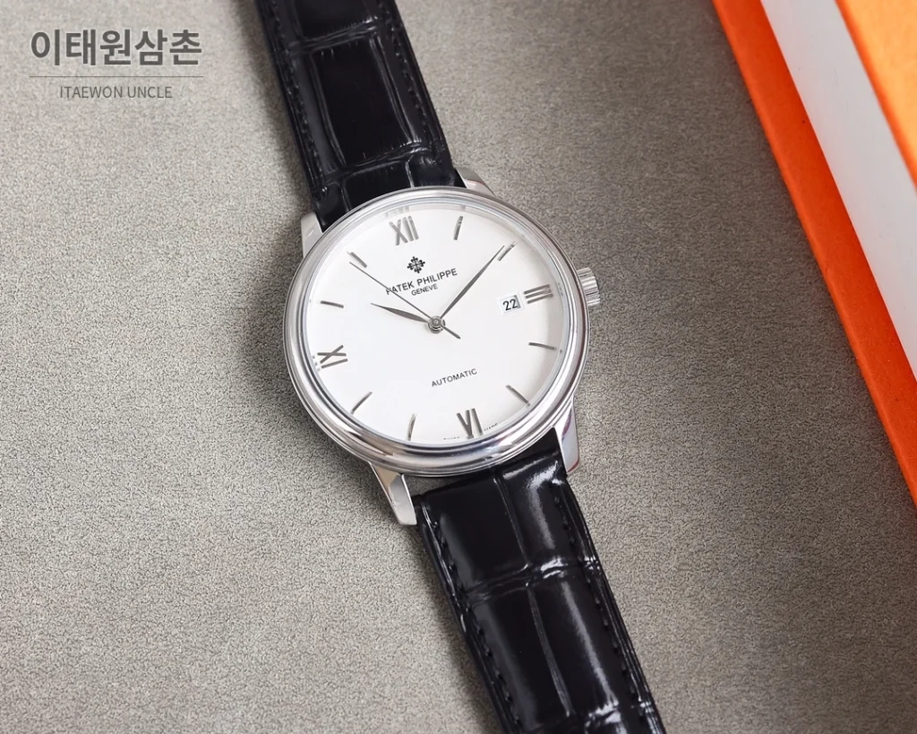 파텍필립 오토매틱 40mm 블랙 다이얼 블랙 가죽 스트랩