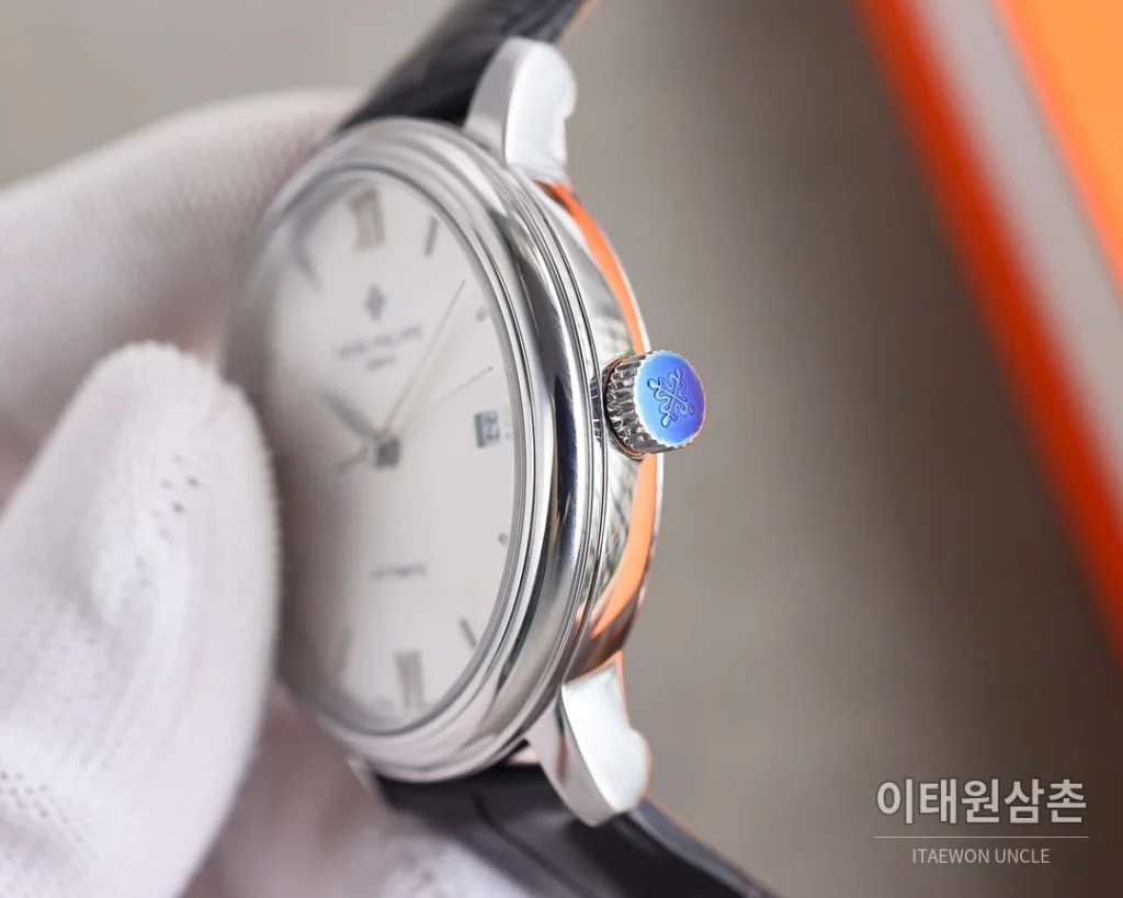 파텍필립 오토매틱 40mm 블랙 다이얼 블랙 가죽 스트랩