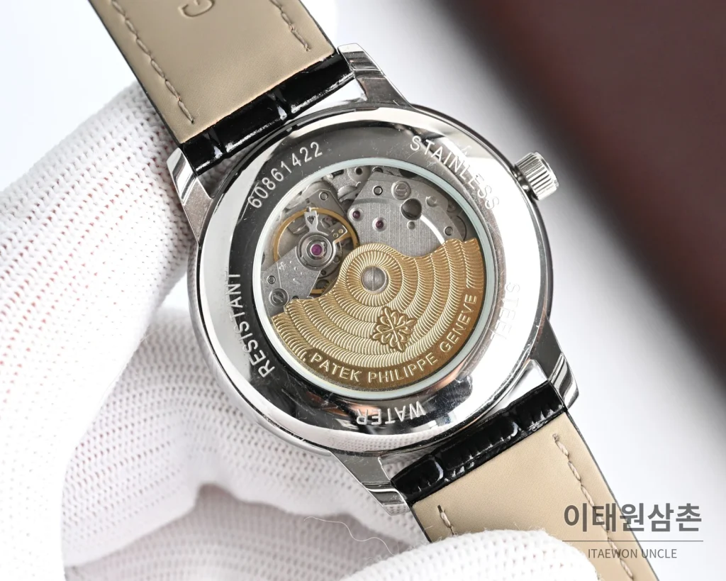 파텍필립 오토매틱 40mm 그레이 다이얼 블랙 가죽 스트랩