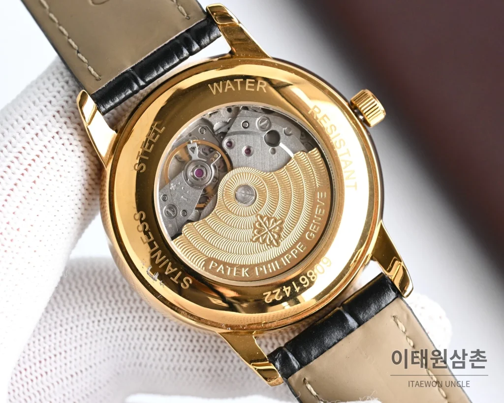 파텍필립 오토매틱 40mm 샴페인 다이얼 블랙 가죽 스트랩 골드 케이스