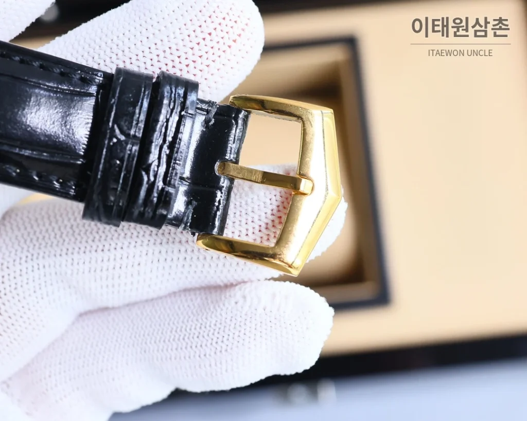 파텍필립 오토매틱 40mm 화이트 다이얼 블랙 가죽 스트랩 골드 베젤 (2)