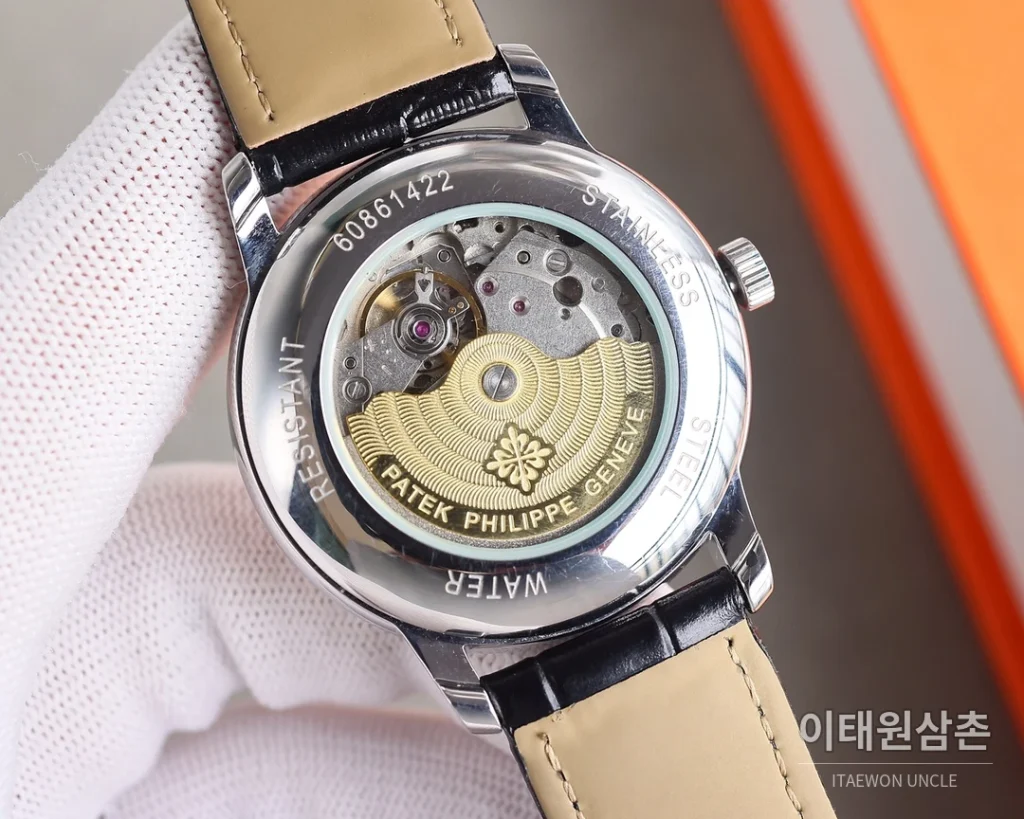 파텍필립 오토매틱 40mm 블랙 다이얼 블랙 가죽 스트랩