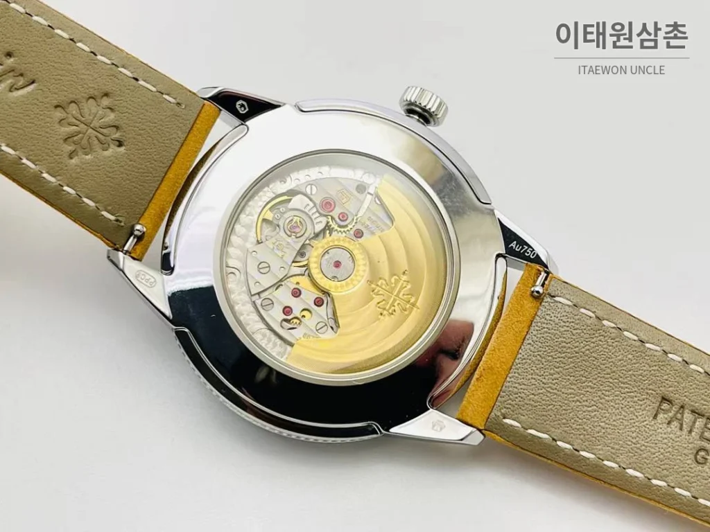 파텍필립 칼라트라바 클루 드 파리 카본그레이 다이얼 오토매틱 40mm 카본 그레이 옐로우 가죽 스트랩
