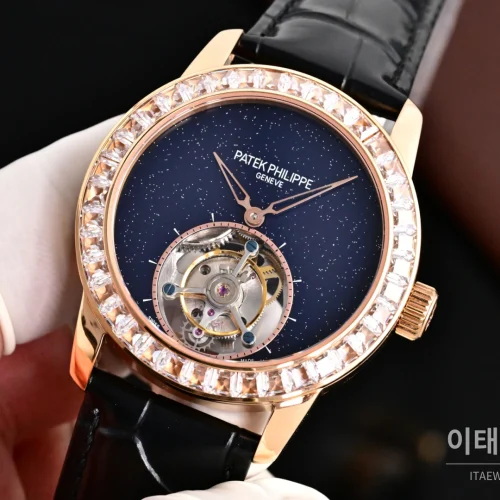 파텍필립 칼라트라바 다이아베젤 투르비옹 매뉴얼 42mm 네이비 다이얼 블랙 가죽 스트랩 로즈골드 케이스 (2) 파텍필립 칼라트라바 다이아베젤 투르비옹 매뉴얼 42mm 네이비 다이얼 블랙 가죽 스트랩 로즈골드 케이스 (2)