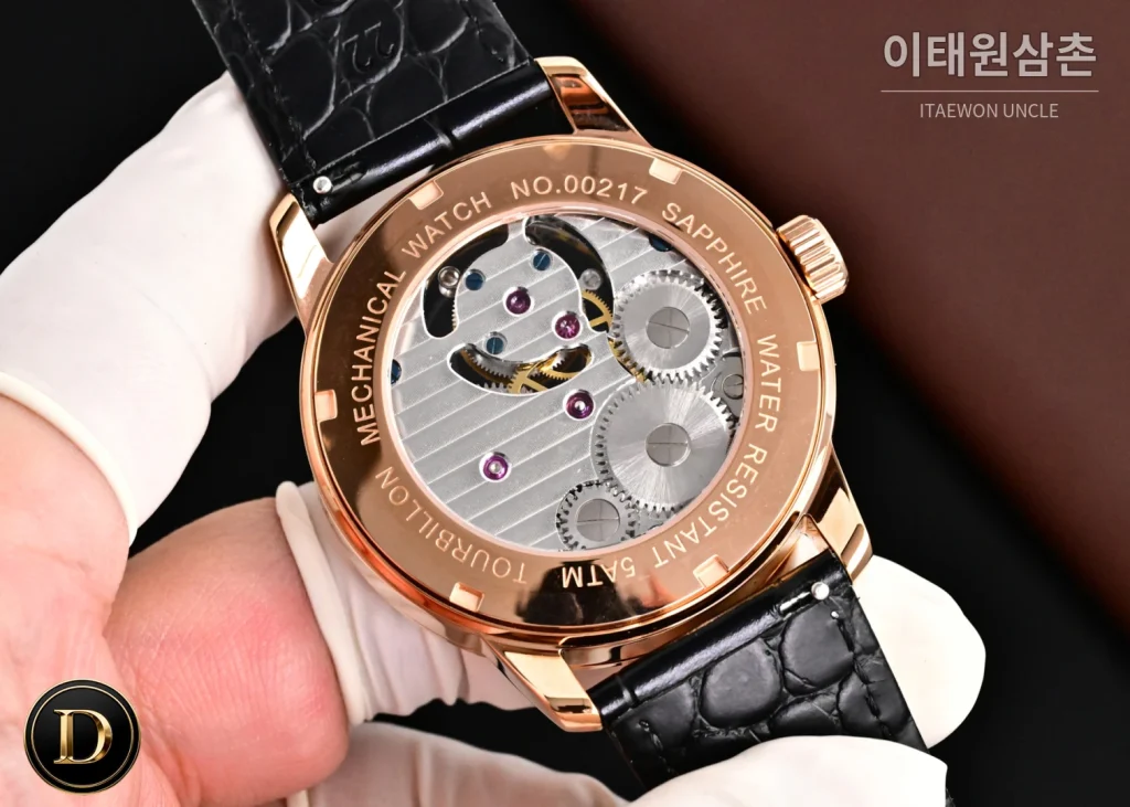 파텍필립 칼라트라바 파리호브네일 다이아베젤 투르비옹 매뉴얼 42mm 네이비 다이얼 블랙 가죽 스트랩 로즈골드 케이스