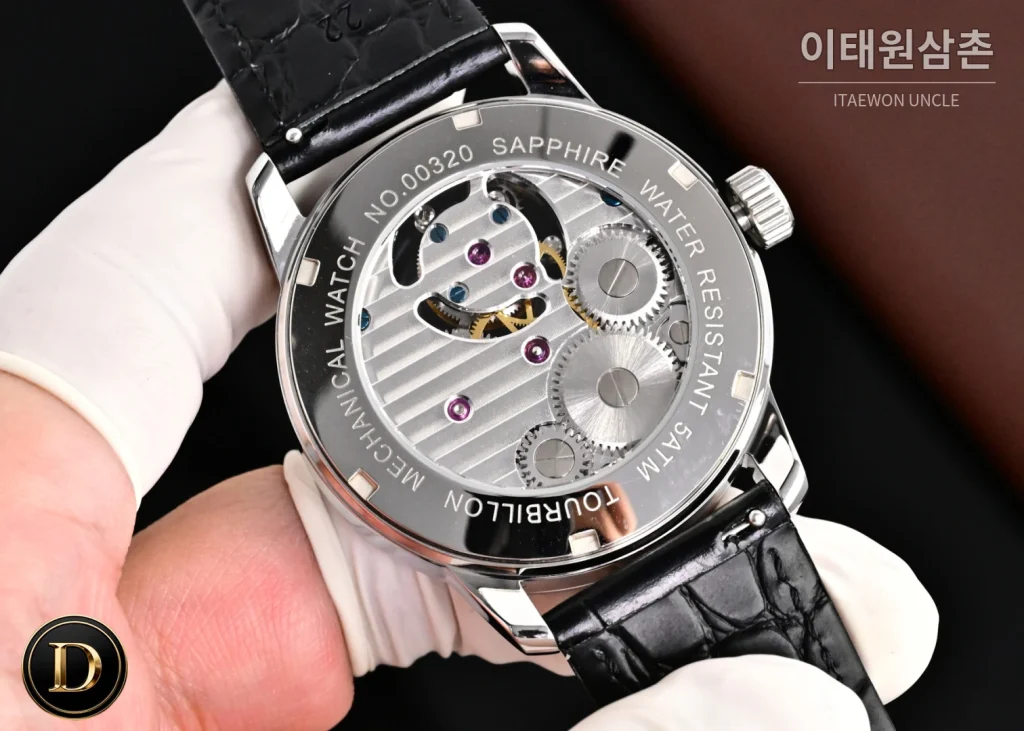 파텍필립 칼라트라바 파리호브네일 다이아베젤 투르비옹 매뉴얼 42mm 네이비 다이얼 블랙 가죽 스트랩