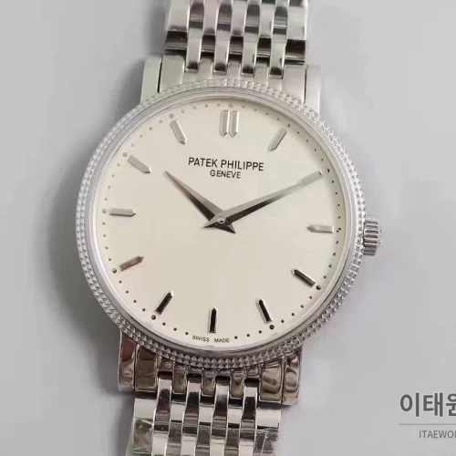 파텍필립 칼라트라바 화이트다이얼 로만인덱스 울트라씬 오토매틱 38mm 스틸 브레이슬릿