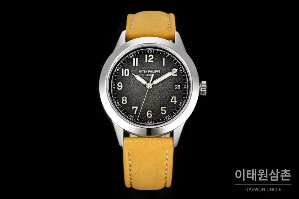 파텍필립 칼라트라바 화이트골드 차콜다이얼 오토매틱 40mm 5226G-001 옐로우 가죽 스트랩