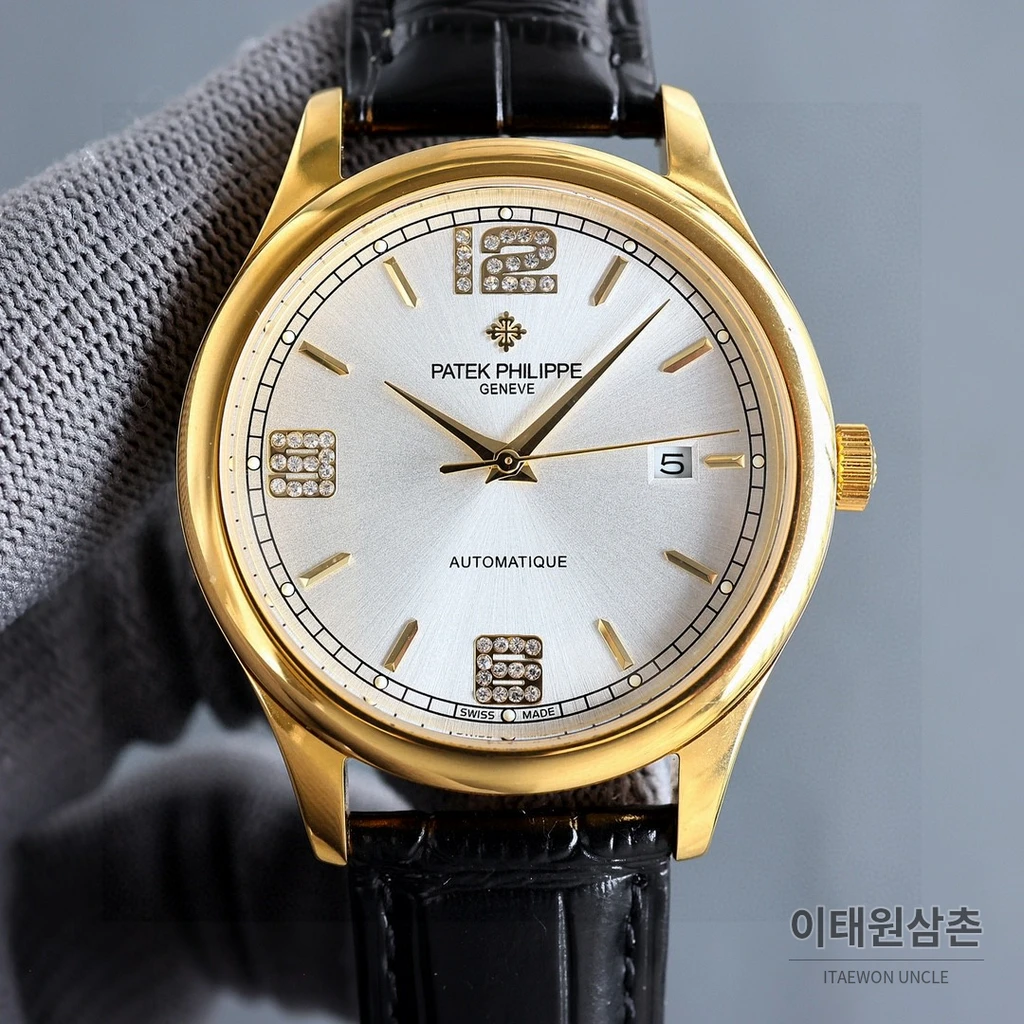 파텍필립 클래식 아라비아 인덱스 오토매틱 골드베젤 블랙 워치 40mm