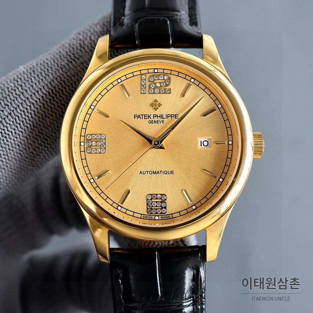 파텍필립 클래식 아라비아 인덱스 오토매틱 골드베젤 블랙 워치 40mm