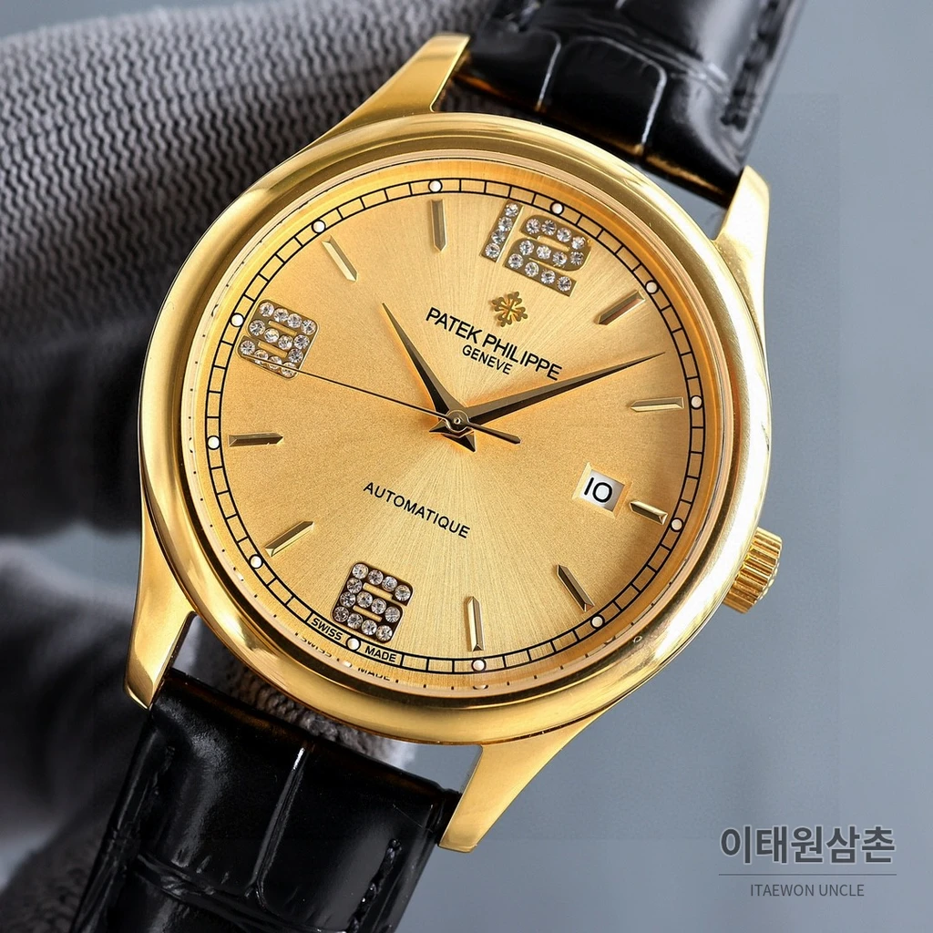 파텍필립 클래식 아라비아 인덱스 오토매틱 골드베젤 블랙 워치 40mm