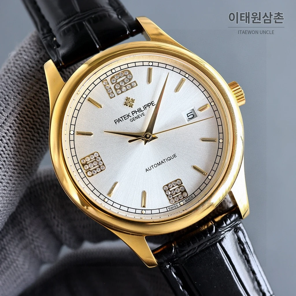 파텍필립 클래식 아라비아 인덱스 오토매틱 골드베젤 블랙 워치 40mm
