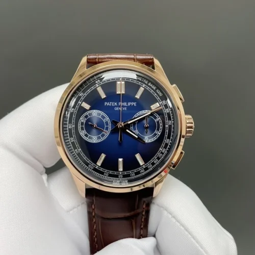 파텍필립 컴플리케이션 크로노그래프 크로노그래프 오토매틱 42mm 네이비 다이얼 브라운 가죽 스트랩