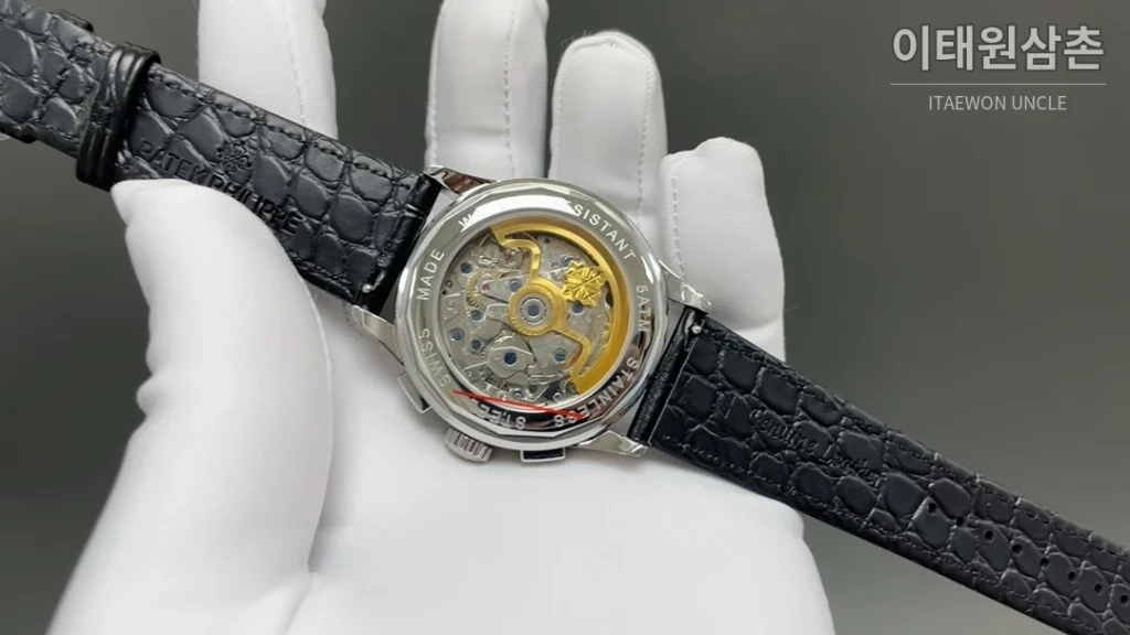 파텍필립 컴플리케이션 크로노그래프 크로노그래프 오토매틱 42mm 화이트 다이얼 블랙 가죽 스트랩