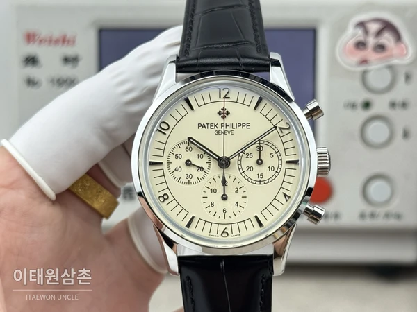 파텍필립 컴플리케이션 316L 스틸 아이보리다이얼 크로노그래프 오토매틱 41mm