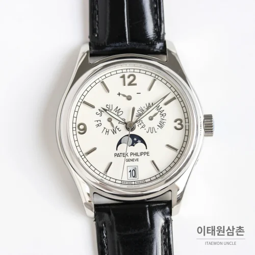 파텍필립 컴플리케이션 애뉴얼 캘린더 문페이즈 오토매틱 39mm 5146/5147 화이트 다이얼 블랙 가죽 스트랩 파텍필립 컴플리케이션 애뉴얼 캘린더 문페이즈 오토매틱 39mm 5146/5147 화이트 다이얼 블랙 가죽 스트랩