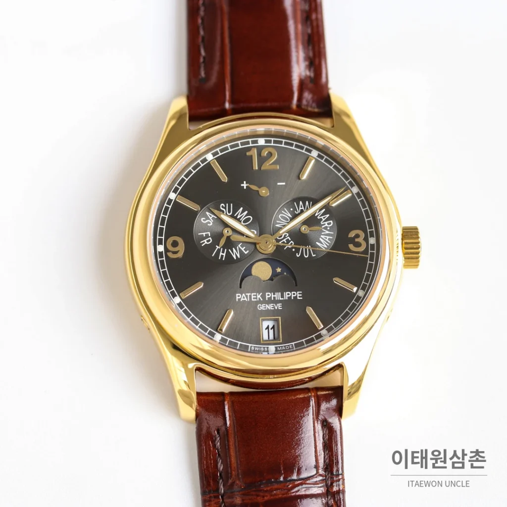 파텍필립 컴플리케이션 애뉴얼 캘린더 문페이즈 오토매틱 39mm 5146/5147 네이비 다이얼 네이비 가죽 스트랩