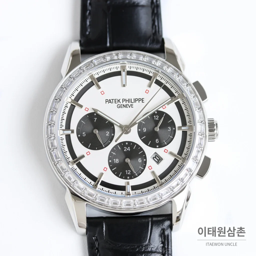 파텍필립 복잡기능 시계 오토매틱 42mm 화이트 다이얼 블랙 가죽 스트랩