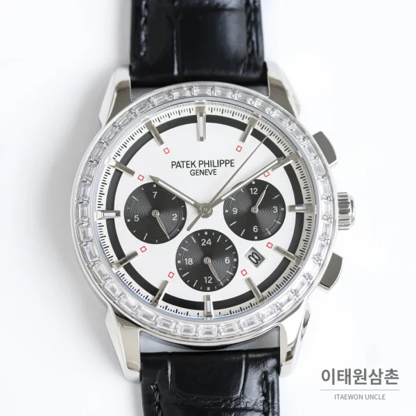 파텍필립 복잡기능 시계 오토매틱 42mm 화이트 다이얼 블랙 가죽 스트랩