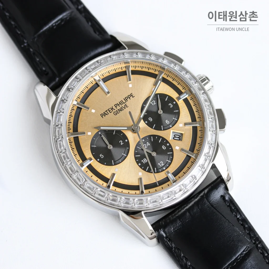 파텍필립 복잡기능 시계 오토매틱 42mm 샴페인 다이얼 블랙 가죽 스트랩