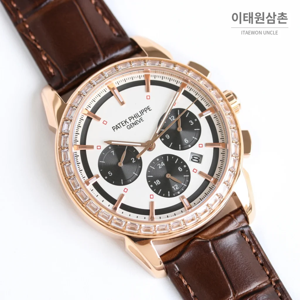 파텍필립 복잡기능 시계 오토매틱 42mm 화이트 다이얼 브라운 가죽 스트랩
