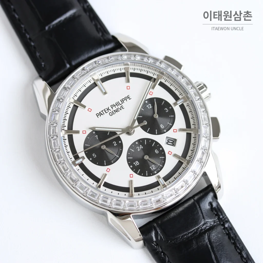 파텍필립 복잡기능 시계 오토매틱 42mm 화이트 다이얼 블랙 가죽 스트랩