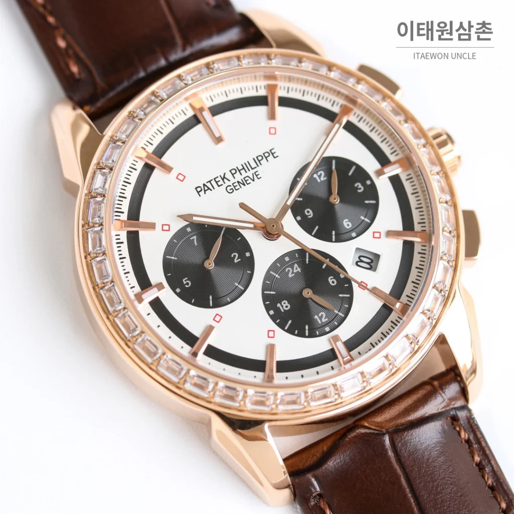 파텍필립 복잡기능 시계 오토매틱 42mm 화이트 다이얼 브라운 가죽 스트랩