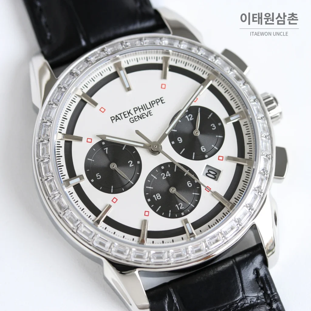 파텍필립 복잡기능 시계 오토매틱 42mm 화이트 다이얼 블랙 가죽 스트랩