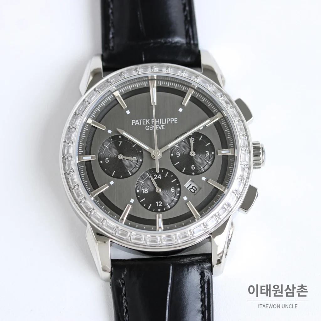 파텍필립 복잡기능 시계 오토매틱 42mm 화이트 다이얼 블랙 가죽 스트랩