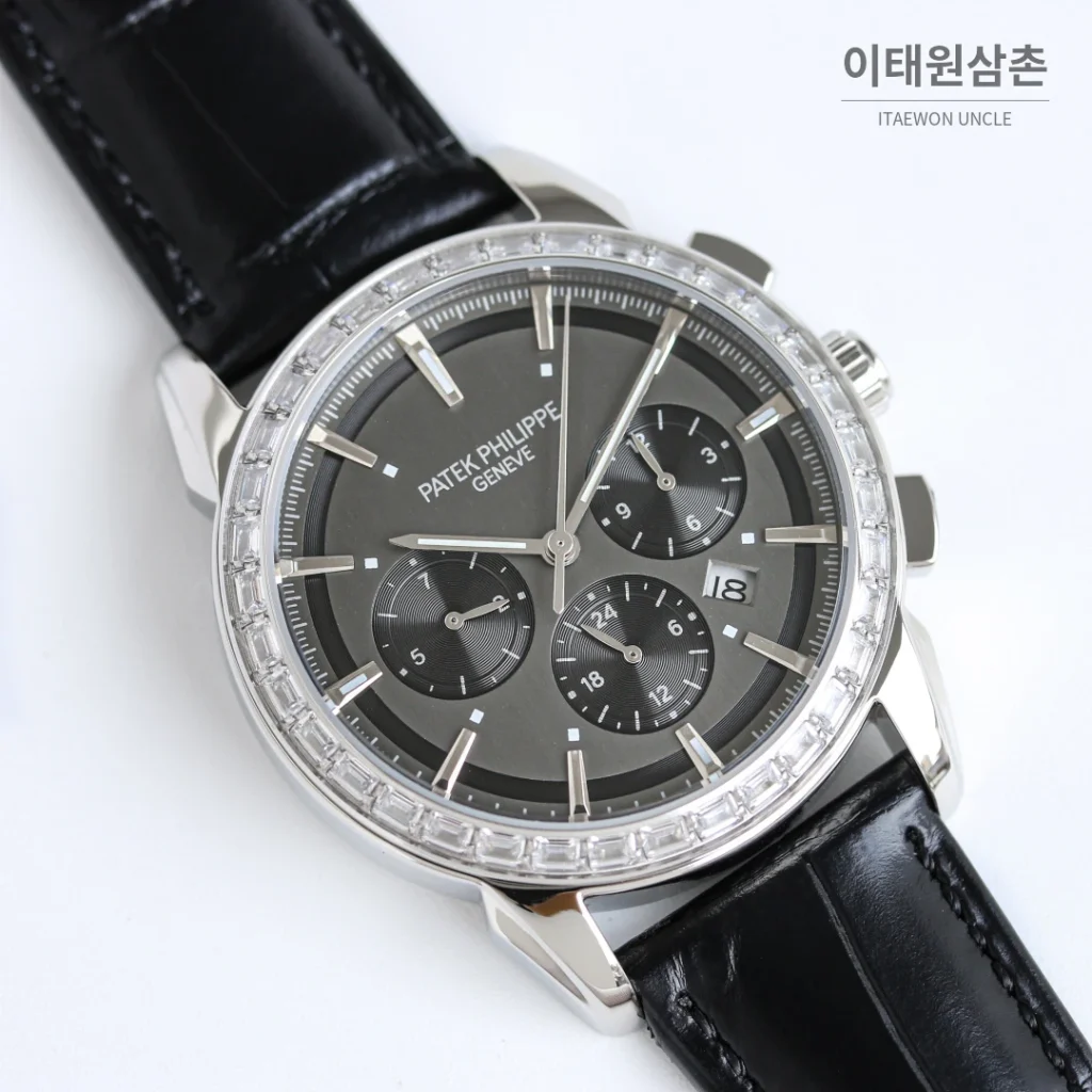 파텍필립 복잡기능 시계 오토매틱 42mm 화이트 다이얼 블랙 가죽 스트랩