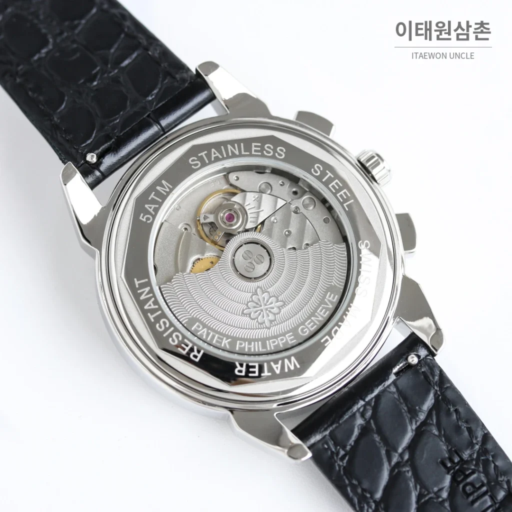 파텍필립 복잡기능 시계 오토매틱 42mm 화이트 다이얼 블랙 가죽 스트랩