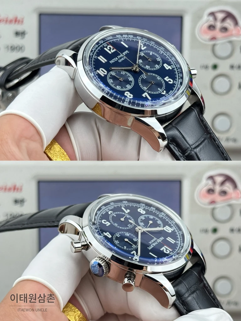 파텍필립 컴플리케이션 살몬다이얼 트리플 카운터 크로노그래프 오토매틱 42mm