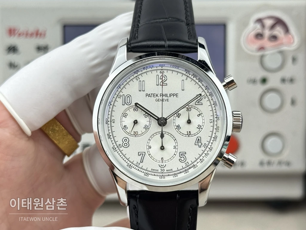 파텍필립 컴플리케이션 실버다이얼 트리플 카운터 크로노그래프 오토매틱 42mm