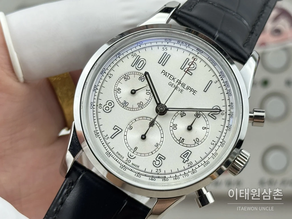 파텍필립 컴플리케이션 실버다이얼 트리플 카운터 크로노그래프 오토매틱 42mm