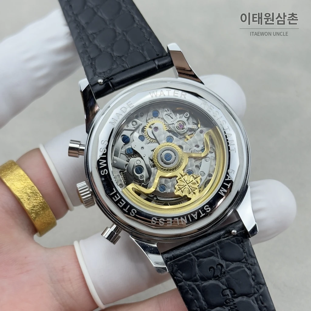 파텍필립 컴플리케이션 실버다이얼 트리플 카운터 크로노그래프 오토매틱 42mm