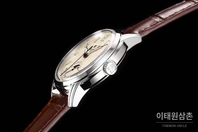 파텍필립 컴플리케이션 화이트골드 블랙다이얼 퍼페추얼캘린더 오토매틱 40mm 브라운 가죽 스트랩 (2)