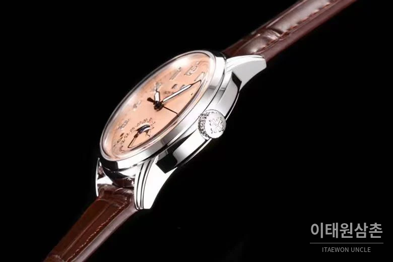 파텍필립 컴플리케이션 화이트골드 블랙다이얼 퍼페추얼캘린더 오토매틱 40mm 브라운 가죽 스트랩
