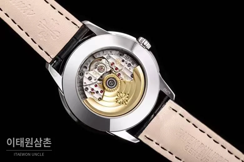 파텍필립 컴플리케이션 화이트골드 블랙다이얼 퍼페추얼캘린더 오토매틱 40mm 블랙 가죽 스트랩 (2)