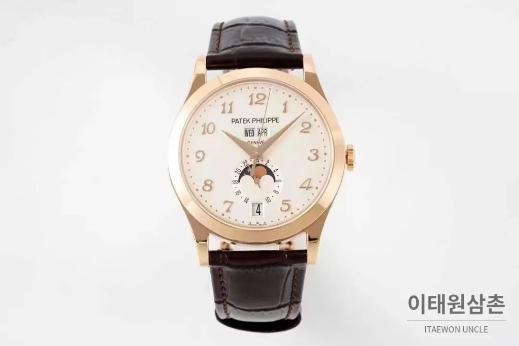 파텍필립 컴플리케이션 화이트골드 그레이다이얼 애뉴얼캘린더 오토매틱 38mm 브라운 가죽 스트랩 (2)