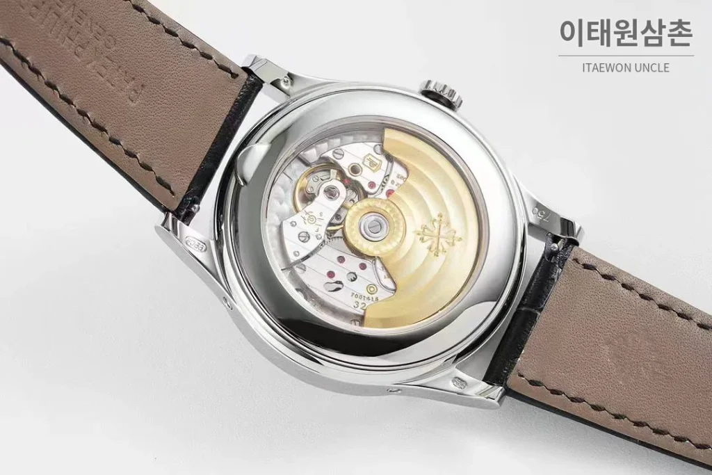 파텍필립 컴플리케이션 화이트골드 그레이다이얼 애뉴얼캘린더 오토매틱 38mm 블랙 가죽 스트랩 (2)